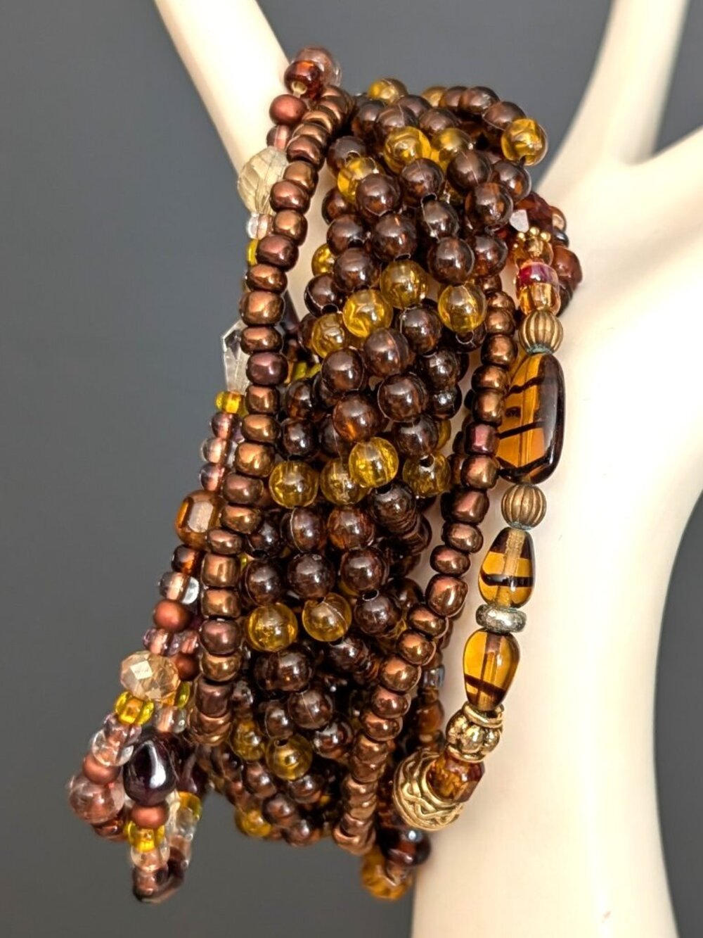 Bundle of brown tones stretch layering bracelet bundle